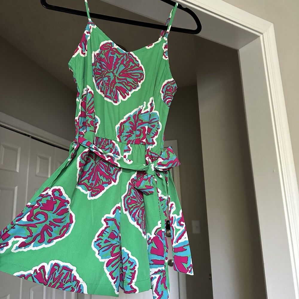 Southern Frock Women’s Romper Size Small Sleeveless Colorful Tie Waist Green